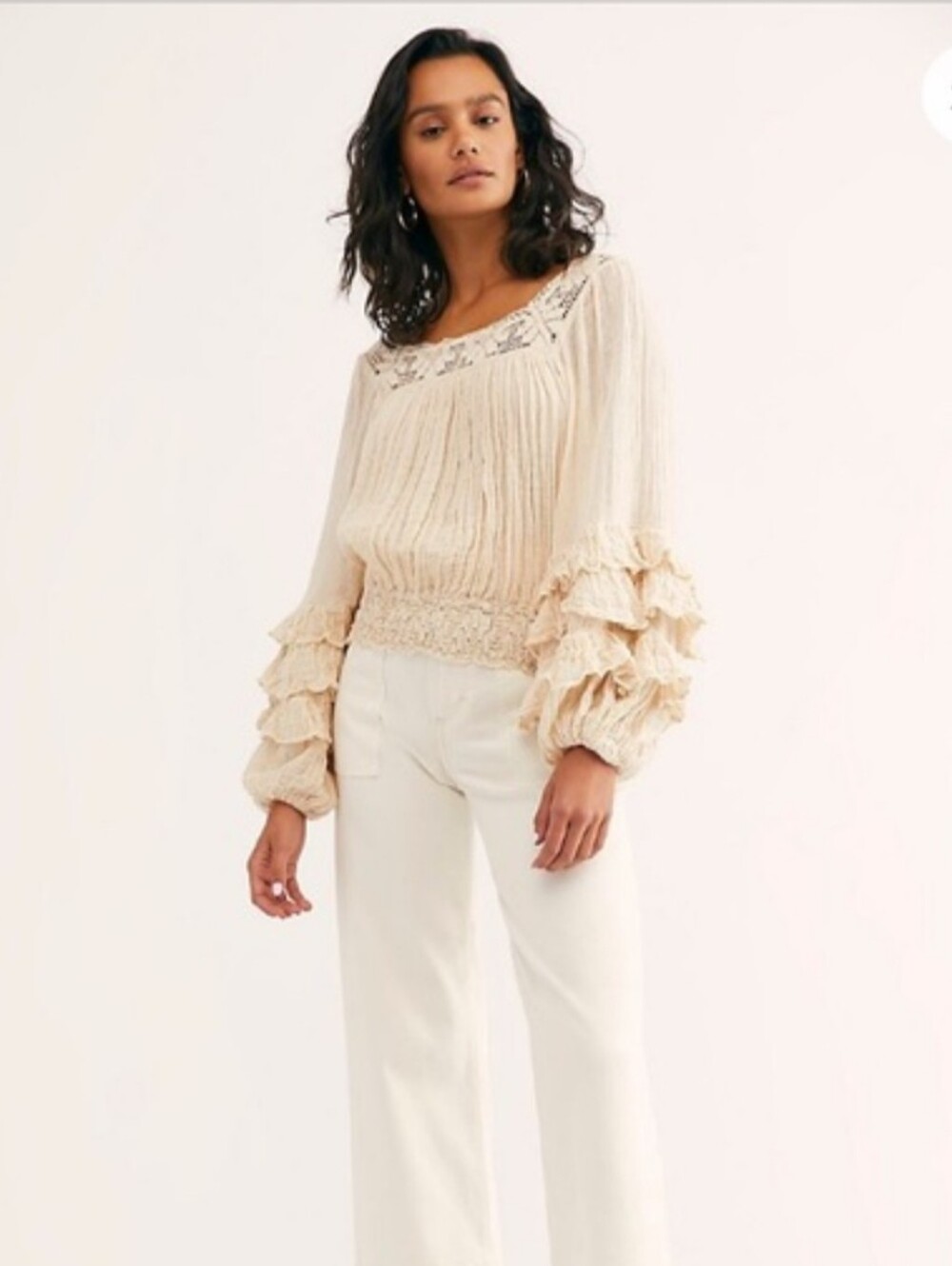 Jen's Pirate Booty Goldfinch Cream Ruffle-Sleeve Peasant Top